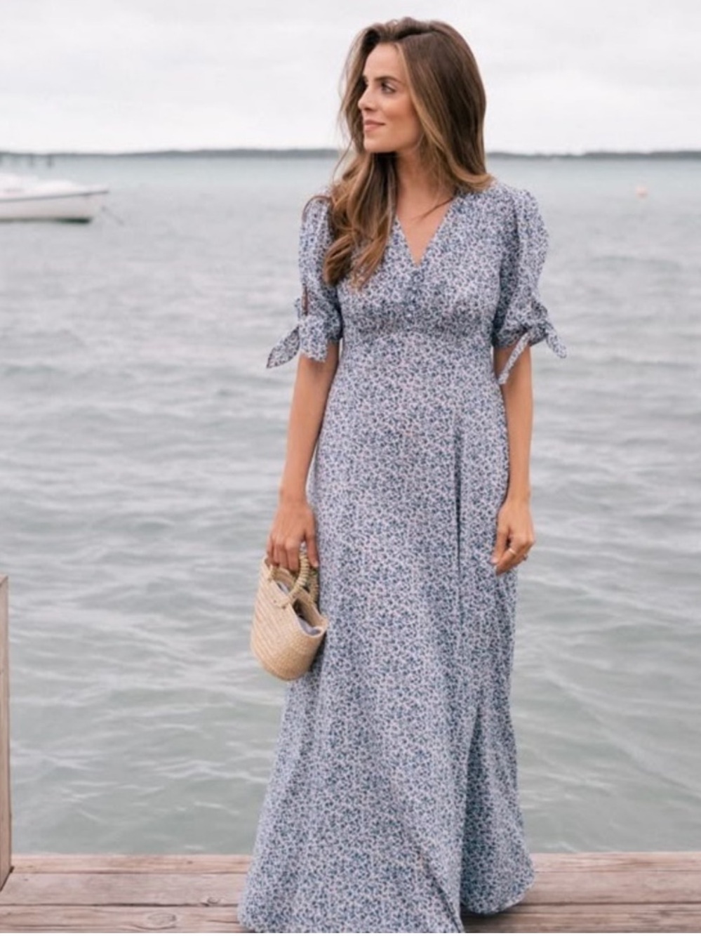 Gal Meets Glam Aurora Blue Ditsy Floral Maxi Dress sz 10